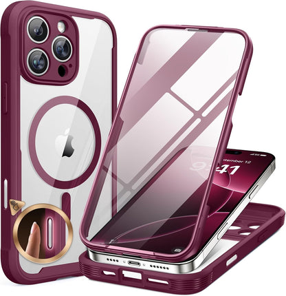Miracase for iPhone 16 Pro Max Case 6.9'', [Bubble Free] Full-Body Bumper Phone case with Built-in Full Glass Screen &Lens Protector,Compatible with MagSafe,Drop Proof 16 Pro Max Cover,Plum