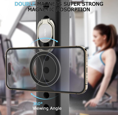Magnetic Phone Grip Compatible with MagSafe Ring Holder, Metal Double Adjustable Gym Finger Ring Grip and Stand, Removable Phone Grip for iPhone, iPad and Smartphones (Natural Titanium)
