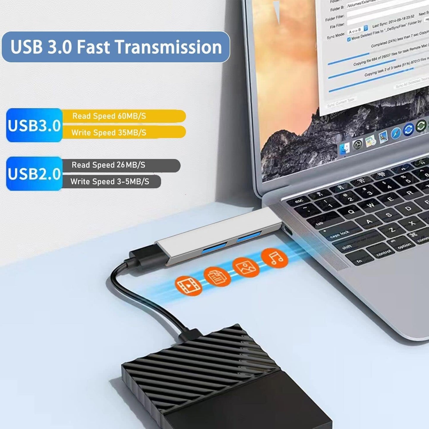 USB 3.0 Hub, VIENON Aluminium 3-Port USB Hub USB Splitter USB Expander for Laptop, Xbox, Flash Drive, HDD, Console, Printer, Camera,Keyborad, Mouse