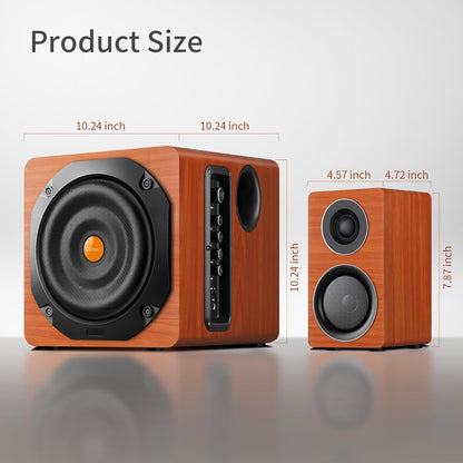 Computer Gaming Speaker System with Subwoofer, PC Desktop Monitor Surround Sound, Two Satellite with Midrange and Treble, Full Range Coverage, Support Optical/Coaxial/3.5 to RCA/Wireless Connection