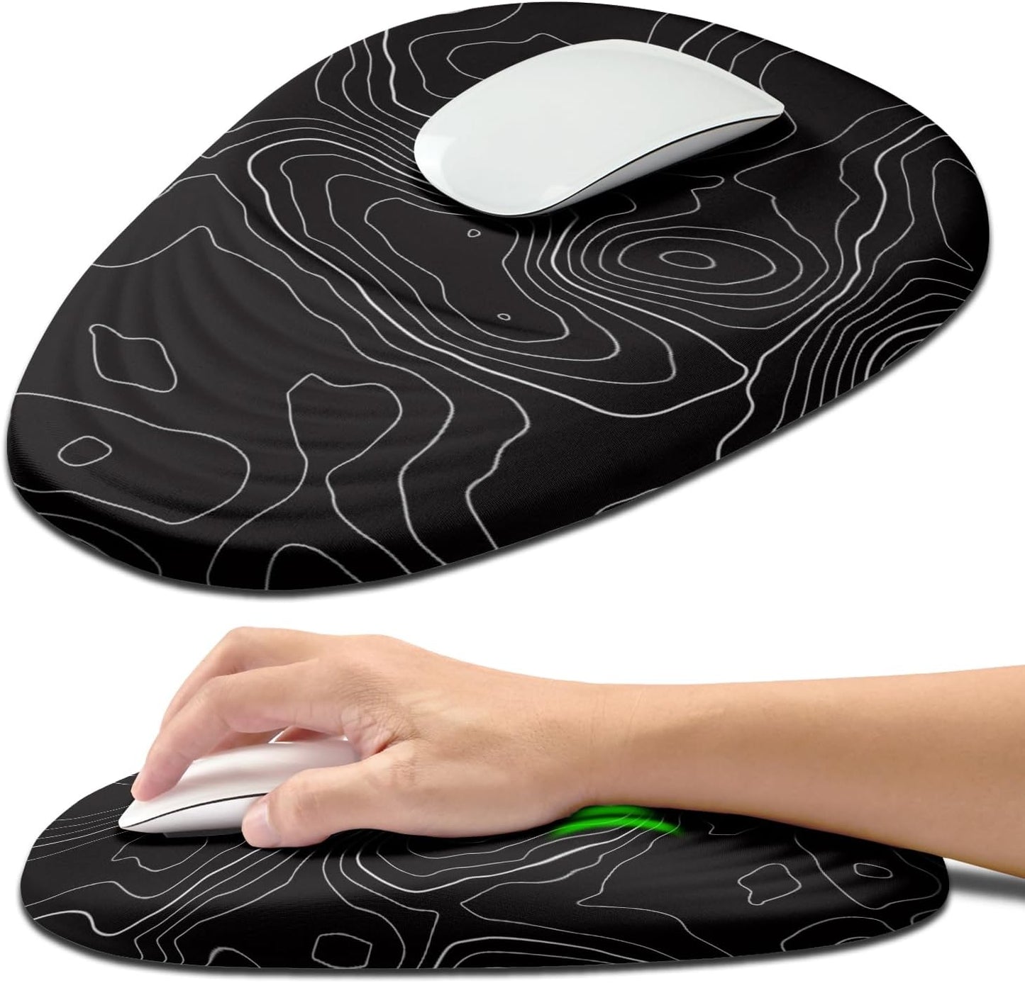 Hokafenle Ergonomic Mouse Pad Wrist Support with Stepped-wedge Design, Wrist Rest Pain Relief Mousepad Filled with Memory Foam, Carpal Tunnel Mousepad for Wireless Mouse(12x8 inch, Topographical Line)