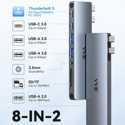 USB C Adapter for MacBook Pro Air M1 M2 M3 2021 2020 2019 13" 15" 16",USB C Hub Mac MacBook Pro Accessories Dongle USB C with 3 USB Ports+SD/TF Card Reader+100W Thunderbolt 3 PD Port+3.5mm Audio