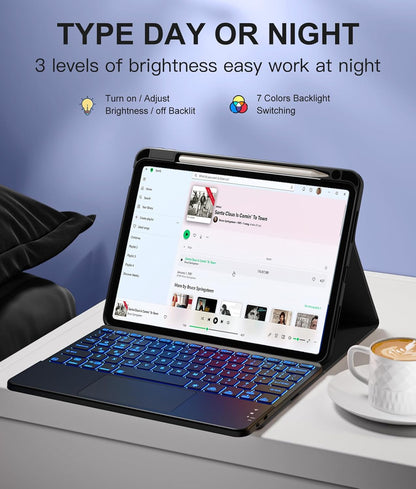 Compatible with iPad Air 11 Inch & Air 5th/ Air 4th Generation Case with Keyboard - Multi-Touch Trackpad, 7-Color Backlit, Detachable Folio Cover for Air 11-inch M3/M2 (2025/2024) (Black)