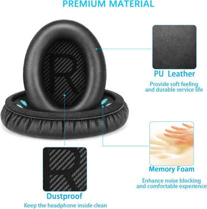 Professional Replacement Ear Pads for Bose QuietComfort 35 QC15 QC25 QC2 QC35/ Ae2 Ae2i Ae2w SoundTrue & SoundLink Over-Ear/Around-Ear Headphones/Soft Protein Leather (Black)