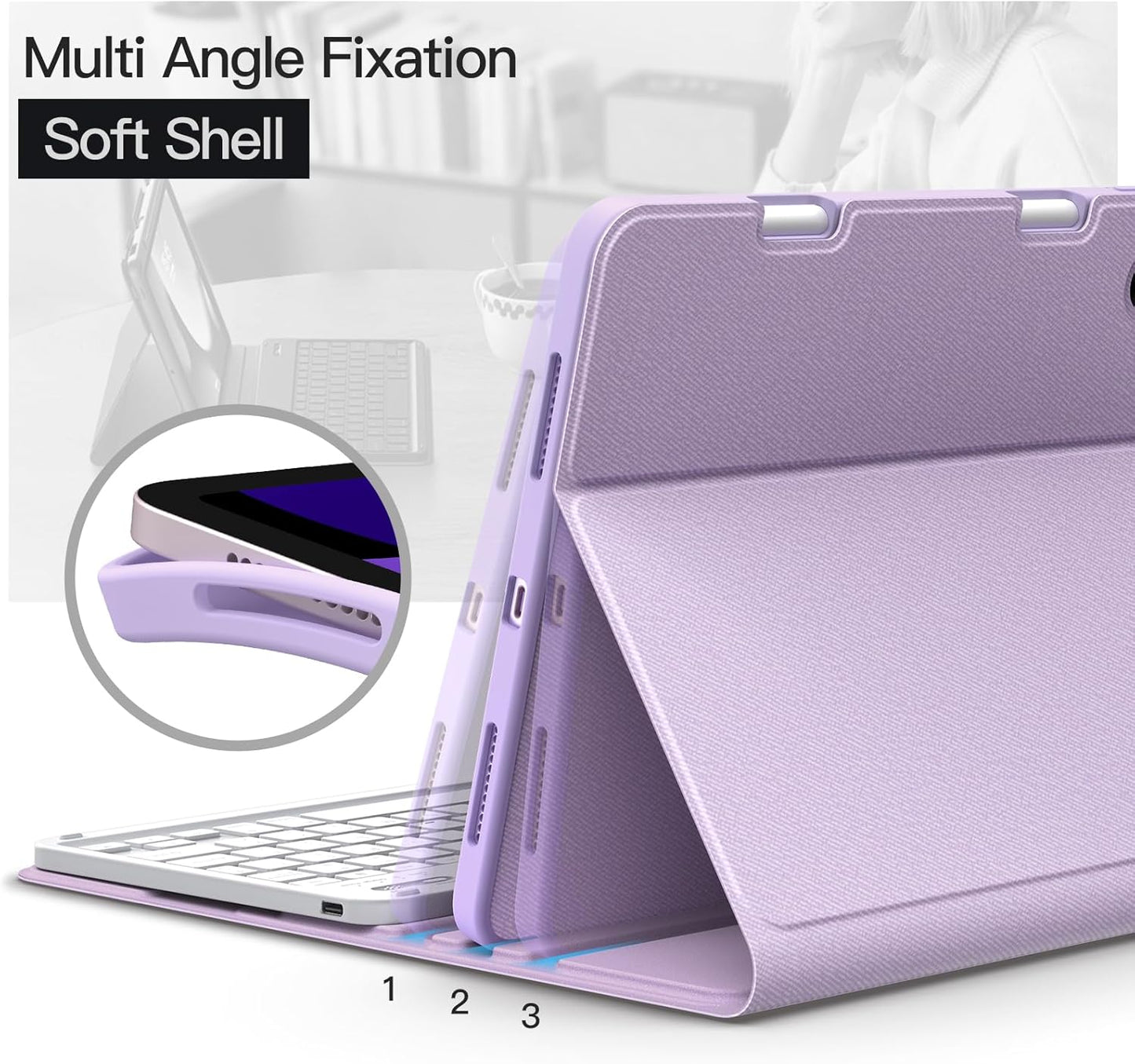 JETech Keyboard Case for iPad Air 11-Inch M3/M2 (2025/2024), iPad Air 5th/4th (10.9-Inch 2022/2020) with Pencil Holder, Magnetic Detachable Bluetooth Keyboard, TPU Back Stand Cover (Purple)