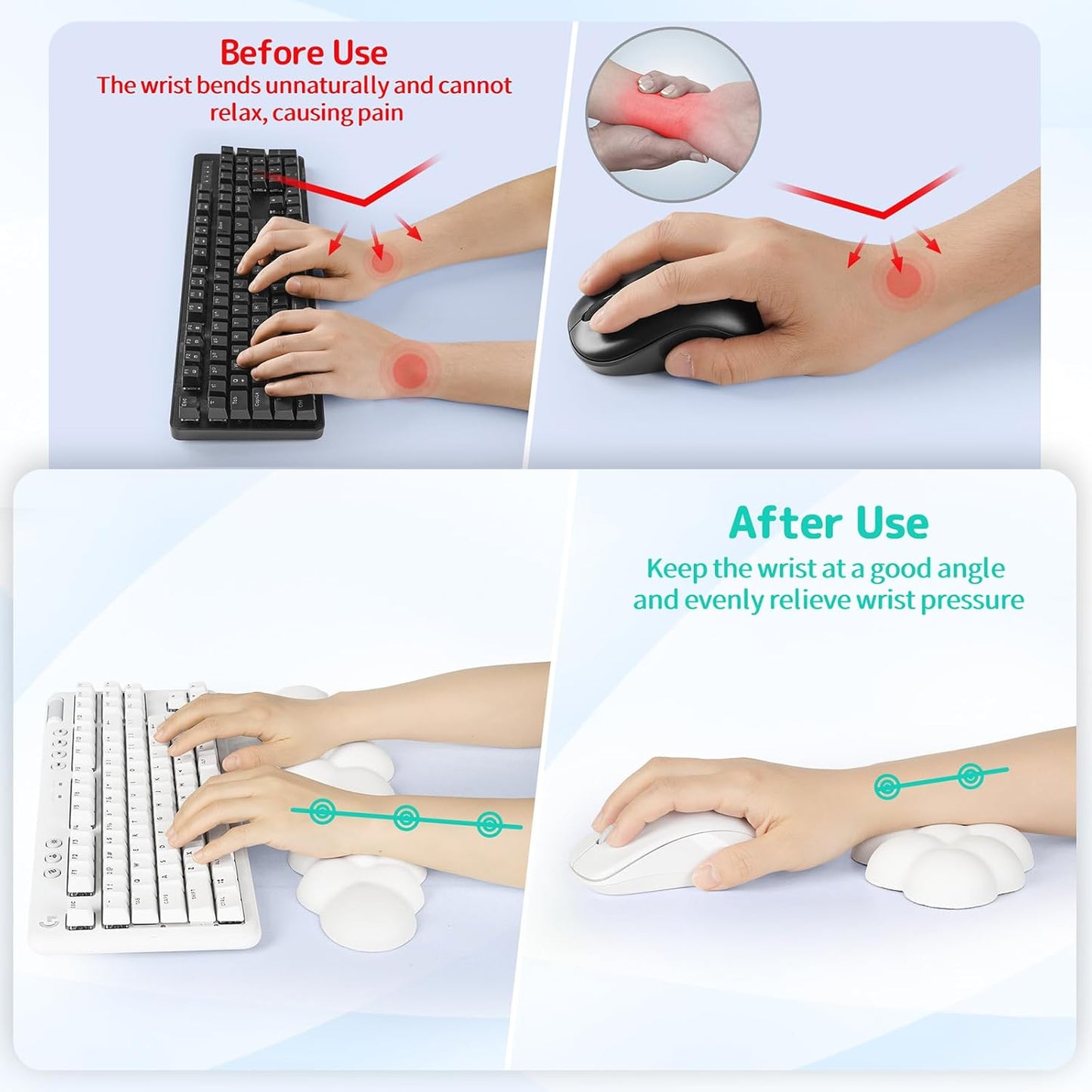 Cloud Wrist Rest Keyboard, Cloud Keyboard Wrist Pad Set with PU Leather Memory Foam, Cute Arm Rest for Palm Support, PC/Gaming Desk Accessories/Office Setup/Computer Hand Cushion - White