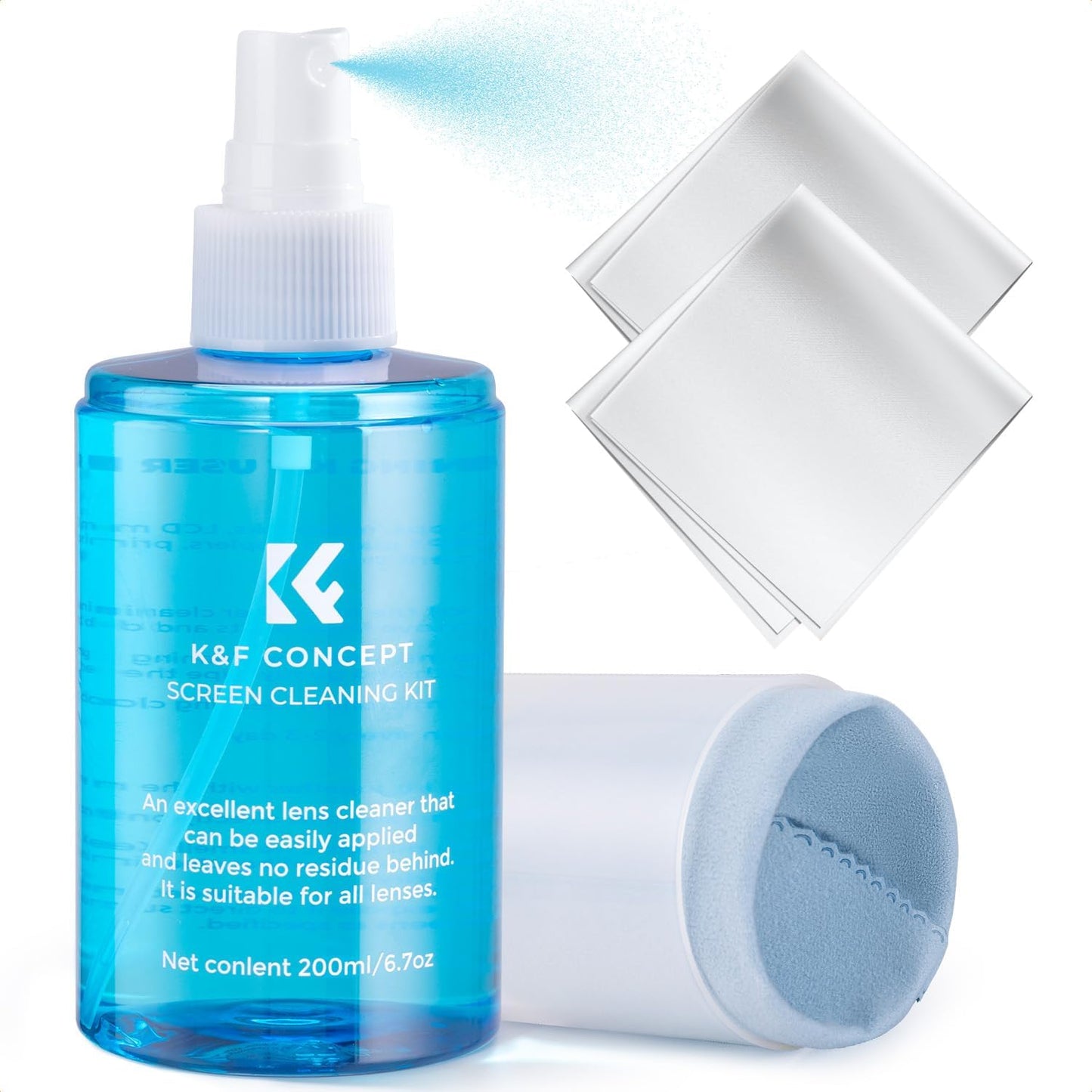KF Concept Screen Cleaner Spray, with 2 Microfiber Cleaning Cloth, Touchscreen Cleaning Kit for LCD LED DVD TV, Smartphone, iPad, Laptop, Tablet Monitor, Computer Monitor, Electronic Devices (200ml)