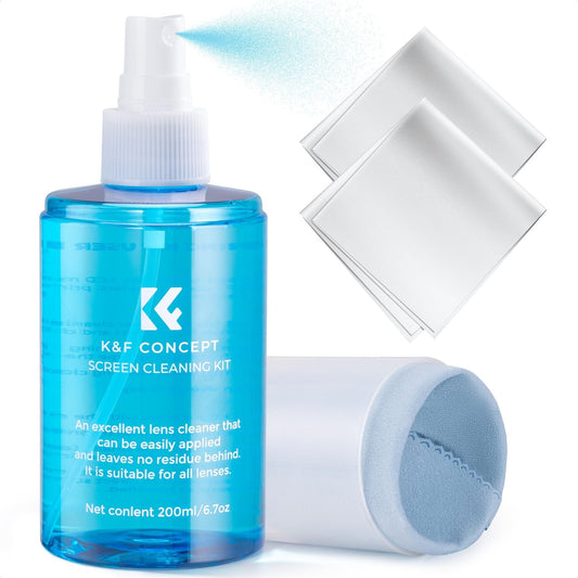 KF Concept Screen Cleaner Spray, with 2 Microfiber Cleaning Cloth, Touchscreen Cleaning Kit for LCD LED DVD TV, Smartphone, iPad, Laptop, Tablet Monitor, Computer Monitor, Electronic Devices (200ml)