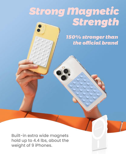 amBand Magnetic Suction Mirror Window Phone Holder, Sticky Grip Double Sided Mount for iPhone, Gym Bathroom Kitchen, Hands-Free for Makeup FaceTime Shower Viewing with MagSafe Accessories, Frost White