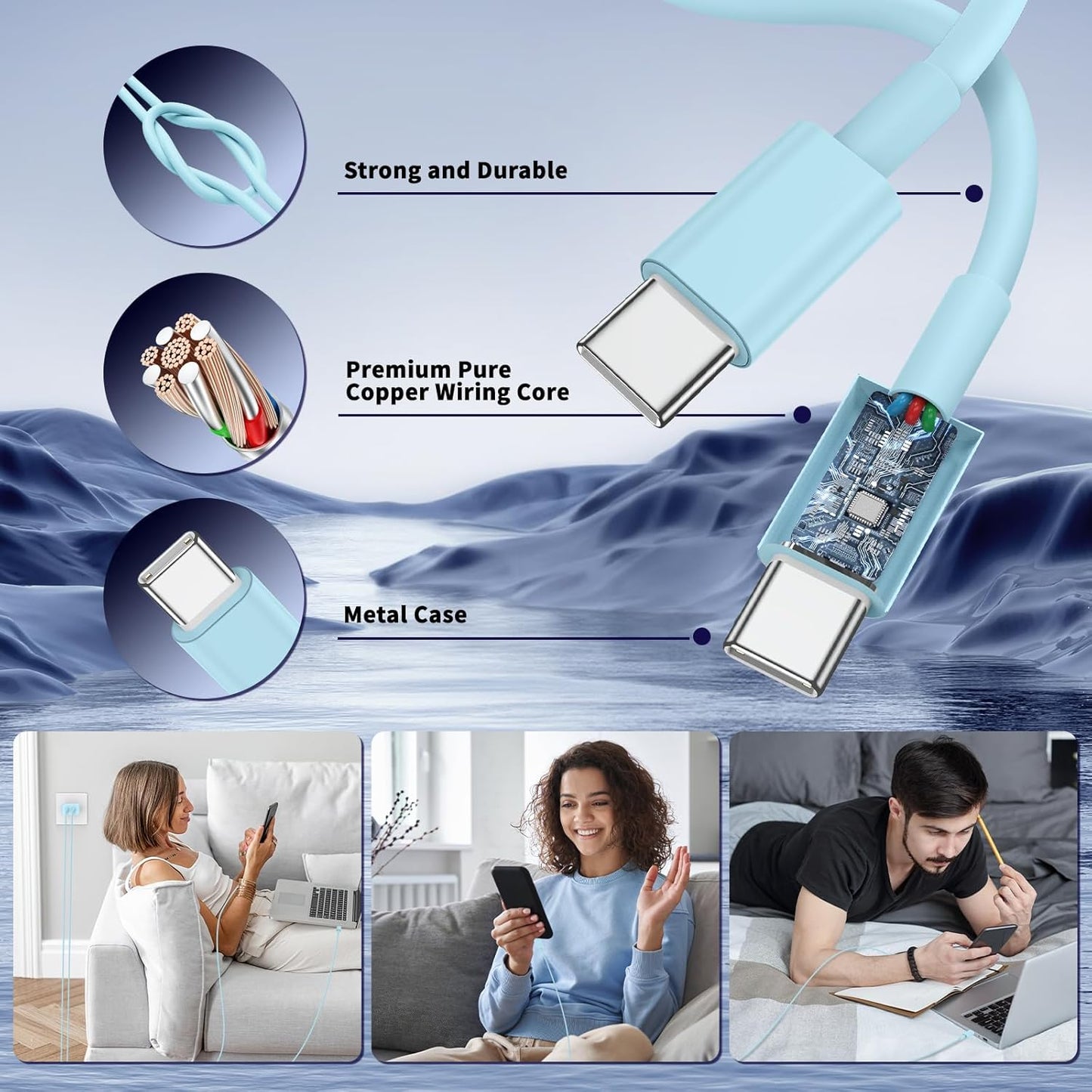 iPhone 16 15 Pro Max Charger Fast Charging,45W Dual Port USB C Fast Charger Block [2-Pack] & Extra Long 60W 3/6/10/10FT USB C Cable - PD Quick Adapter 3.0 for iPhone 16 15/16 15Pro/16 15 Plus.