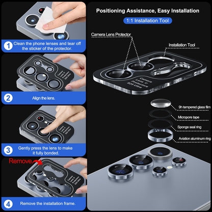 WSKEN for Samsung Galaxy S25 Ultra Camera Lens Protector - Ultra Thin Case Friendly, 9H Shatterproof Tempered Glass with Aluminum Metal Circle Camera Screen Protector Cover Accessories, Blue