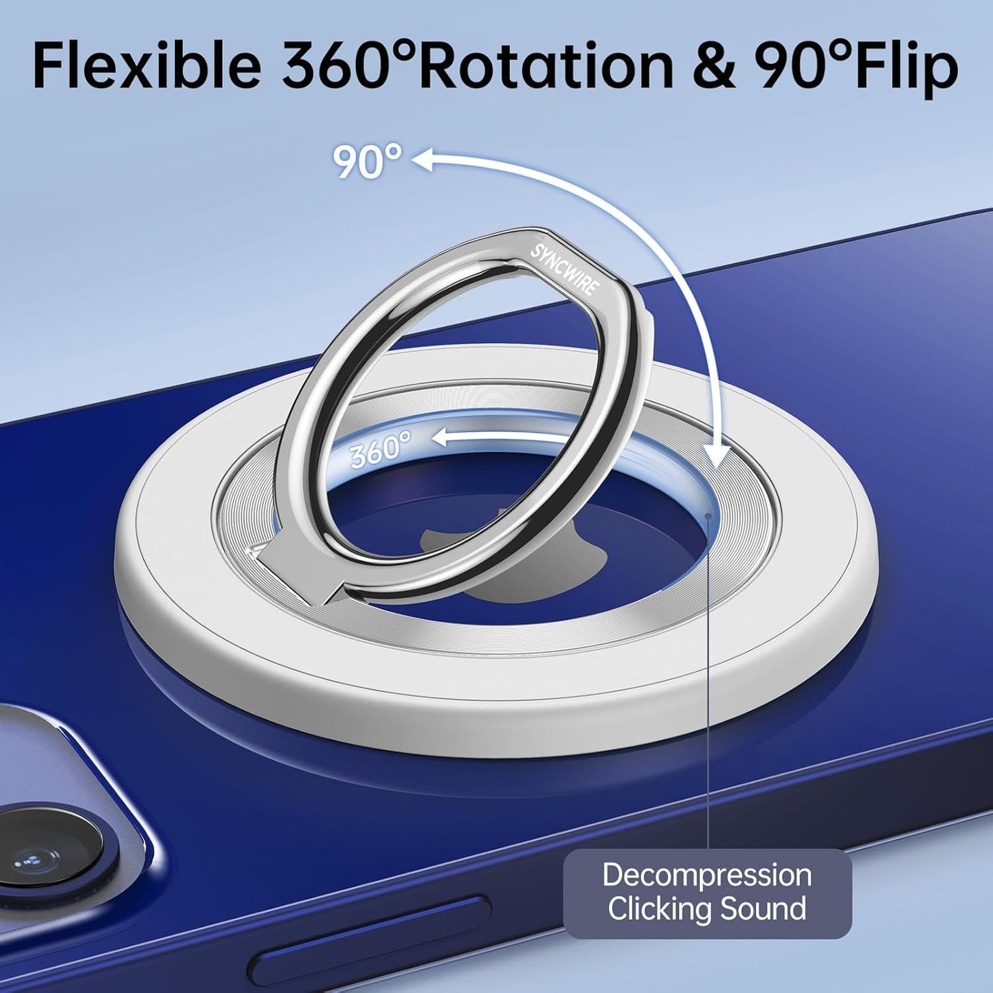 Magnetic Phone Ring Holder for MagSafe, Syncwire Magnetic Phone Ring Grip Finger Kickstand with Two-Sided Magnets Compatible with iPhone 16 Pro Max 15 14 13 12, Android, MagSafe Accessories, White