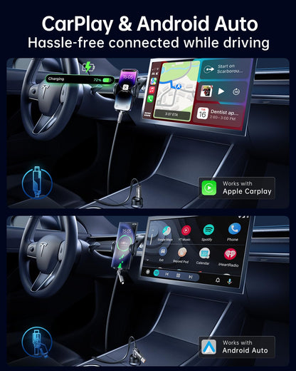 [Upgraded] 4-in-1 USB C Cable 60W 3FT Lightning Cable Fast Charging Flat Nylon Braided for iPhone iPad Charger Cord [480Mbps Data Sync] Multi Charge Combo with Lightning/Type C/USB A Port