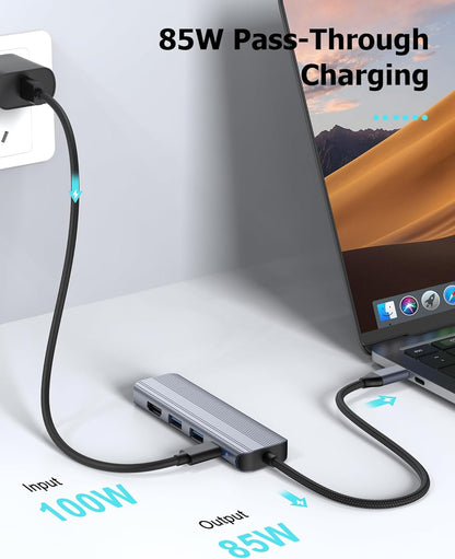 USB C Hub Ethernet HDMI Multiport Adapter for MacBook Pro/Air, iPad, Laptop Dock with 5Gbps USB A/C, 1Gbps RJ45 Gigabit Ethernet, 4K 30Hz HDMI, 100W Pass Through Charging