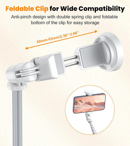 TONEOF 66" Automatic Phone Tripod with Magnetic Rechargable Remote,Selfie Stick 360° Vertical & Horizontal Rotatable,Stable for iPhone/Android((White)