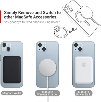 PROfezzion Thin Metal Ring Holder for MagSafe, Removable Strongest Magnetic Phone Grip for iPhone 16 15 14 13 12 Pro Max Plus with Mag-Safe Case [Not for Regular Case] [MagSafe Car Mount Compatible]