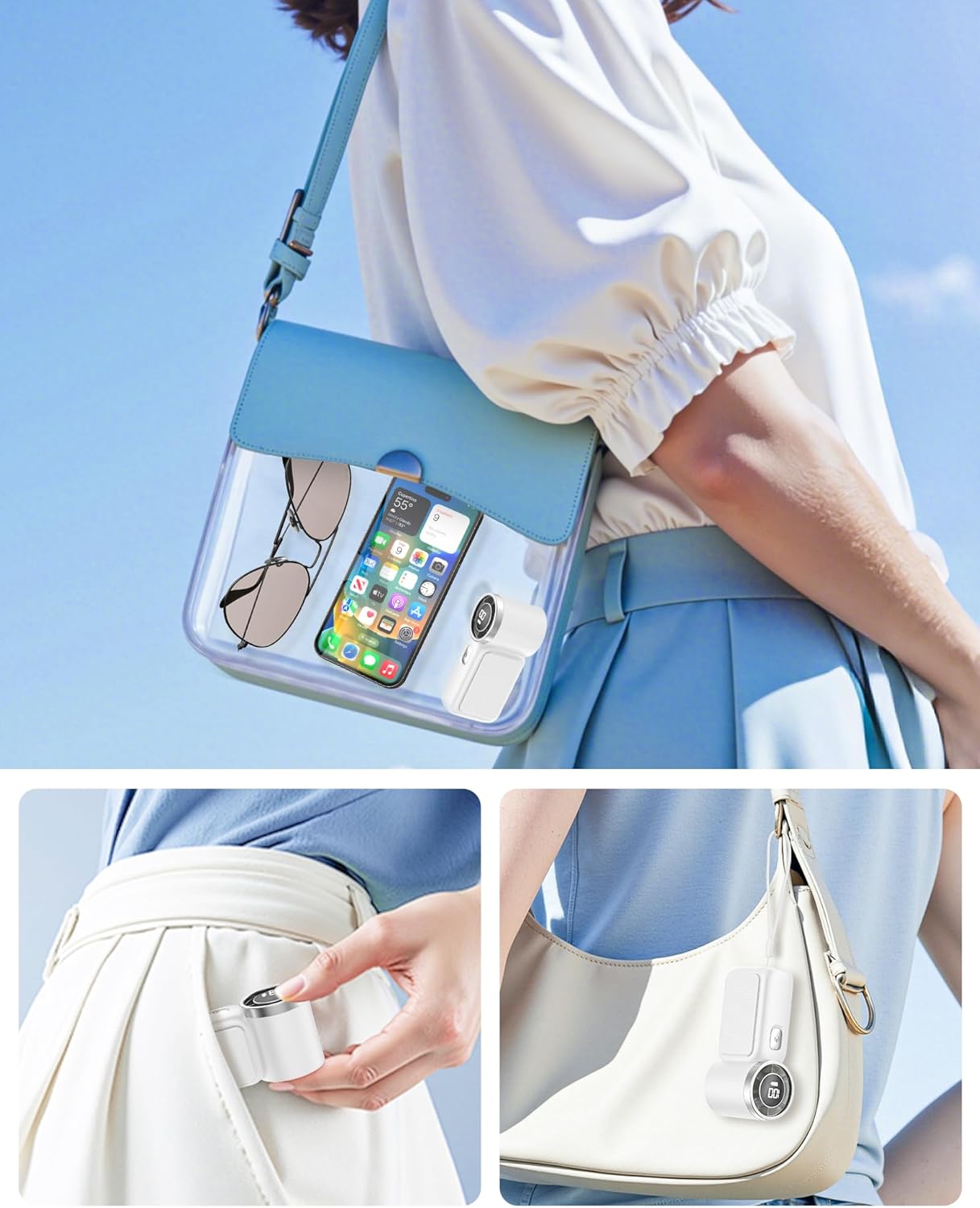 Portable Handheld Mini Fan, 6 Gear Wind, Hand Small Travel Personal Held Fans, Rechargeable Turbo Fan, Gifts for Women Men, for Camping Vacation Outdoor (white)