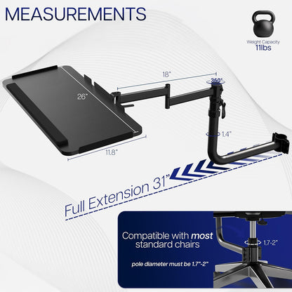 VIVO Office Chair Mounted 26 x 12 Inch Keyboard and Mouse Tray, Ergonomic Tilt, Full Motion 360 Degree Rotation, Black, MOUNT-KB18CP