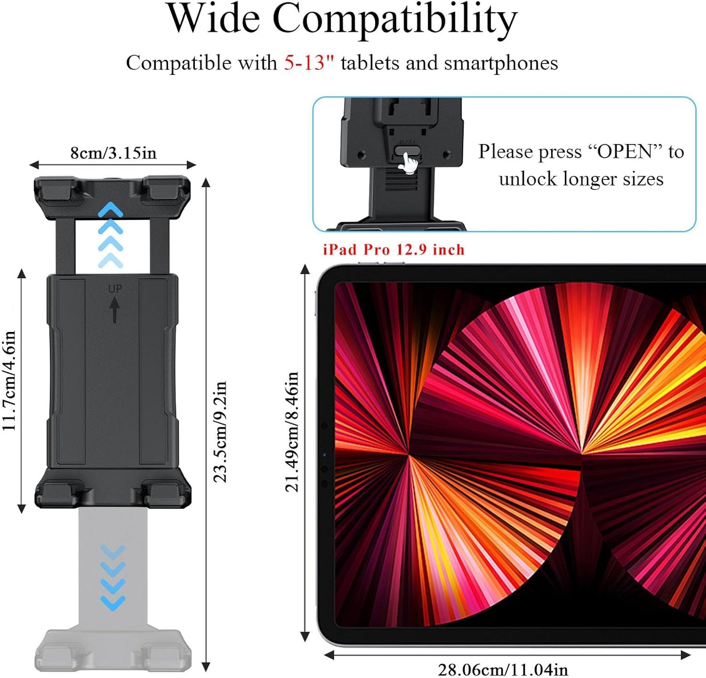 OHLPRO Car Tablet Holder - Heavy Duty Drill Base, Tablet Mount for Truck Compatible with iPad Samsung Tab 5"-13" Tablet and Phone, iPad Stand for Wall/Business/Vehicle/Desktop, etc.