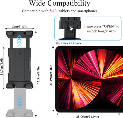 OHLPRO Car Tablet Holder - Heavy Duty Drill Base, Tablet Mount for Truck Compatible with iPad Samsung Tab 5"-13" Tablet and Phone, iPad Stand for Wall/Business/Vehicle/Desktop, etc.