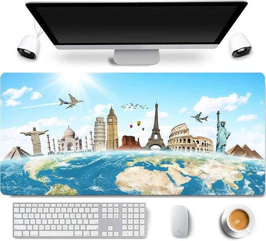 RTGGSEL 31.5x11.8 Inch Non-Slip Long Extended Large Gaming Mouse Pad with Stitched Edges XL Laptops Keyboard Mouse Mat(Travel World)