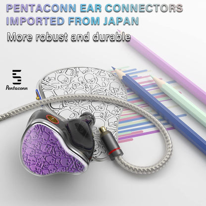 BASN Bmaster5 in Ear Monitors, 1DLC Diaphragm+4BA 5 Drivers IEM Earphones with Silver-Plated OFC Cable, Noise Isolation Wired Earbuds for Musicians (Purple)