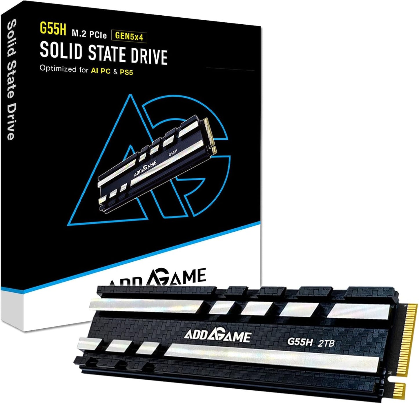 Addlink G55H 2TB PCIe 5.0 Gen5 NVMe M.2 SSD with Heatsink - Up to 10,300MB/s - Game Ready - Internal Solid State Drive - Compatible with PCs and PS5 (ad2TBG55HM2P)