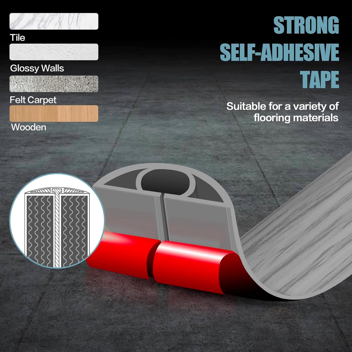 Floor Cord Cover Self Adhesive Cord Hider,3.3FT Cable Management, Extension Strip Protector for Wires, Prevent Cable Trips for Offices, Gyms, Exhibitions Cavity:0.51"(W) x 0.3"(H) Gray Wood