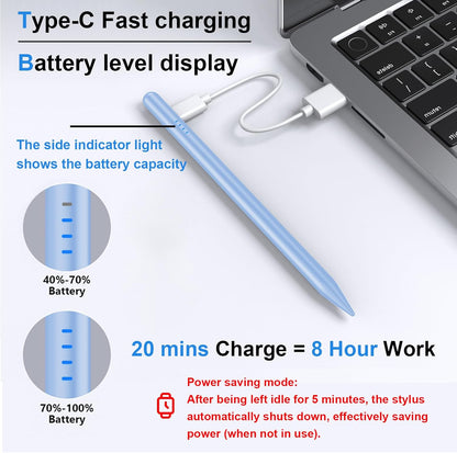 Stylus Pen for iPad 9th&10th - Fast Charge for iPad Pencil Palm Rejection Active Pen Compatible with (2018-2025) Apple iPad 6/7/8/9/10/11(A16), iPad Pro 11"/12.9"/M4, Mini 5/6, Air 3/4/5/M2/M3 (Blue)