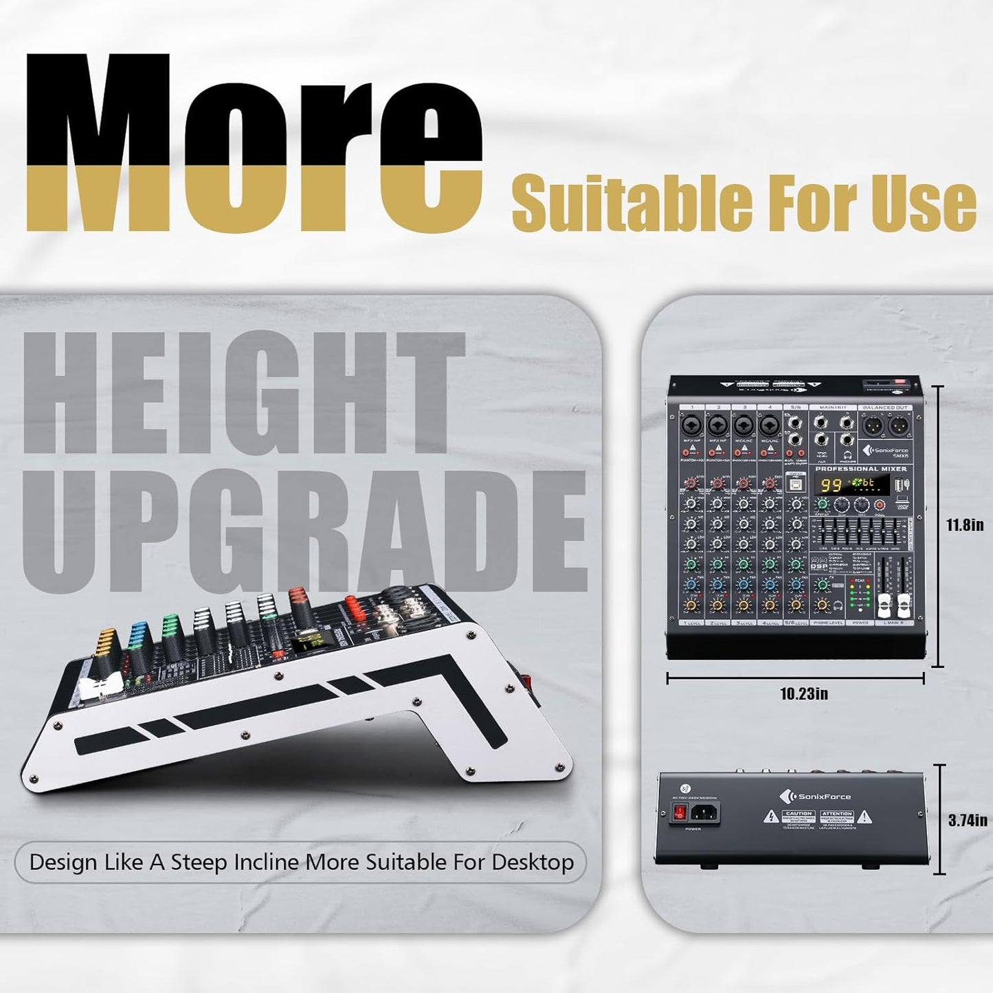 6 Channel Audio Mixer Sound Board Console System 99 DSP DJ Mixer 48V Phantom for Karaoke DJ Studio Streaming Recording