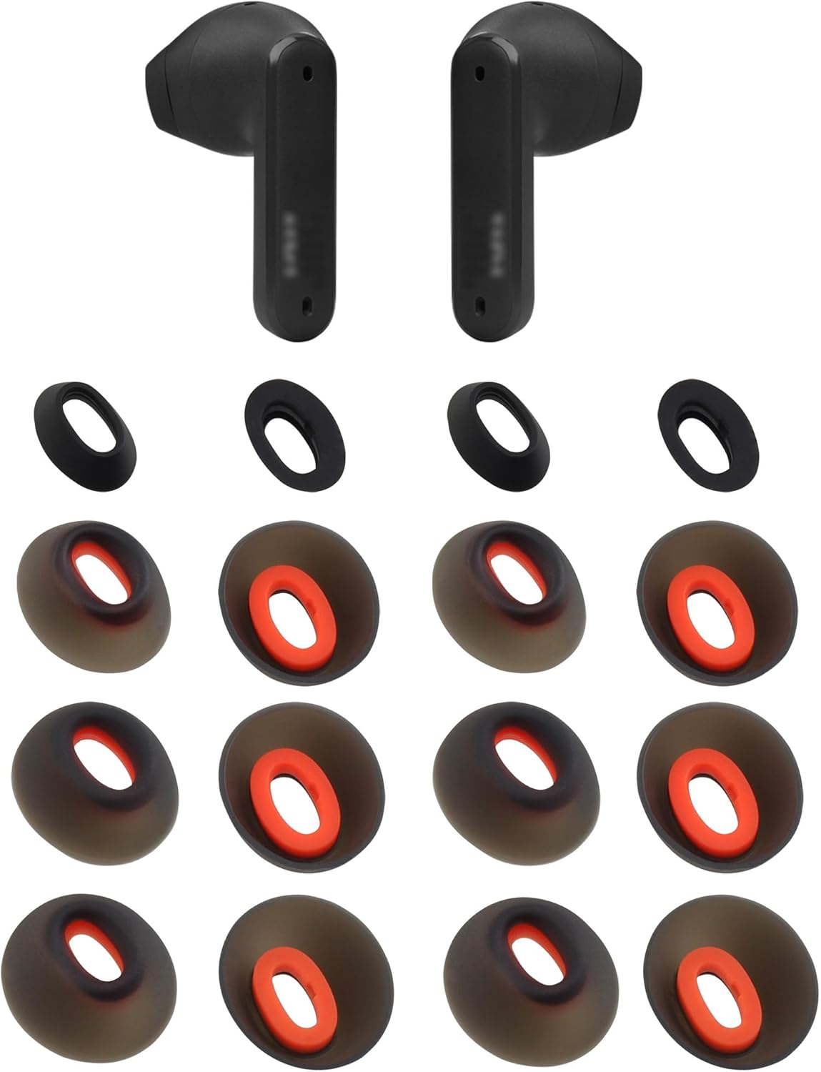 Replacement Silicone Ear Tips for JBL Tune Flex Wireless Earbuds, 8 Pairs (XS/S/M/L, Black)