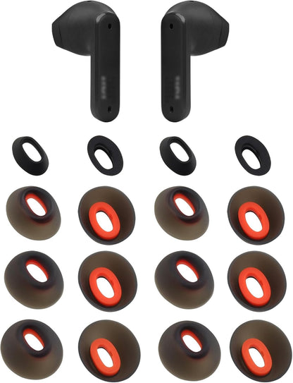 Replacement Silicone Ear Tips for JBL Tune Flex Wireless Earbuds, 8 Pairs (XS/S/M/L, Black)