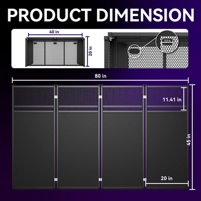 Portable DJ Booth Table,Foldable DJ Table Stand with White & Black Scrim,Adjustable DJ Facade Booth Station Metal Frame with Cable Hole for Private Events, Clubs, Bars (40x20 Double Deck)