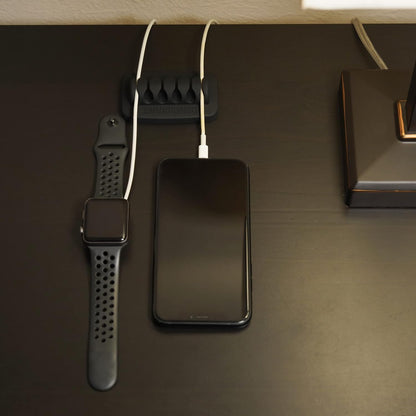 Desktop Cable Organizer, Weighted, Eco-Friendly Silicone, No Bad Smell, Bundled with 4 Reusable Cable Ties (Black)