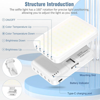 60 LED Portable Selfie Light Video Conference Lighting with Clip & Camera Tripod Adapter Rechargeable 2200mAh CRI 97+, 9 Light Modes for Phone iPhone Webcam Laptop Photo Makeup