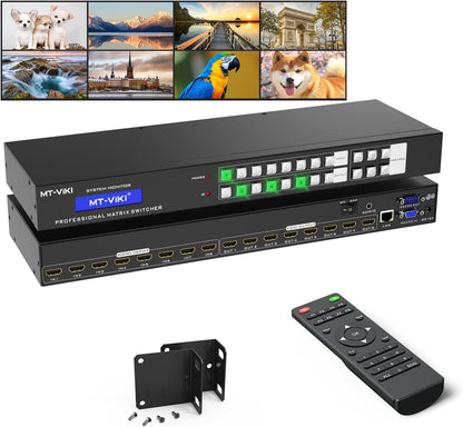 MT-VIKI 4K HDMI Matrix Switch 8X8 w/Web GUI & 3.5mm Stereo Audio w/IR Remote, 4K@30Hz, Rack Mount Switcher & Splitter, EDID, RS232, LAN Port, APP