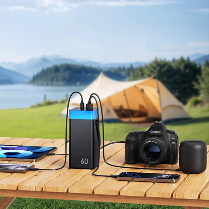 Power Bank 60000mAh 22.5W Fast-Charging Portable Charger with Built-in Cables Portable High Capacity Portable Phone Charger Power Bank for iPhone, Samsung, Galaxy, Travel Camping Outdoor