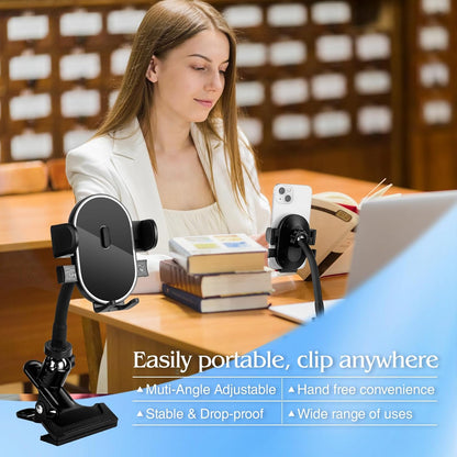 ROCKFREE Clip Phone Holder with 360° Gooseneck Arm & Auto-Locking Clamp,Short/Medium/Long Arm Options for Desk, Mic Stand, Table,Treadmill – Fits 4-7" Smartphones(Short-3.9 inch Arm)