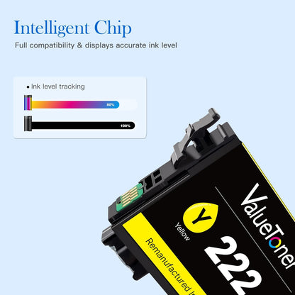 Valuetoner 222XL (5-Pack) High-Capacity Black & Standard Color Remanufactured for Epson 222 Ink Cartridges 222XL Work with Workforce WF-2960 Expression XP-5200 (2 Black, 1 Cyan, 1 Magenta, 1 Yellow)