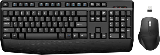 Wireless Keyboard and Mouse Combo, EDJO 2.4G Full-Sized Ergonomic Computer Keyboard with Wrist Rest and 3 Level DPI Adjustable Wireless Mouse for Windows, Mac OS Desktop/Laptop/PC (Dark Gray)