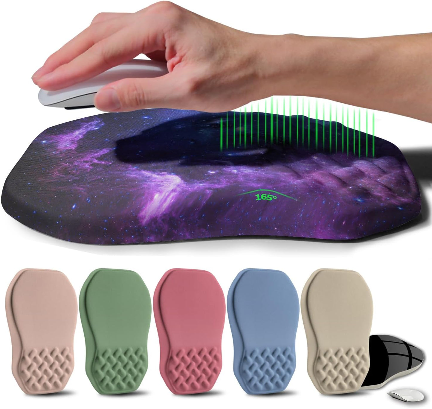 Ergonomic Raised Mouse Pad Wrist Support with Bilateral Slope Memory Foam Mousepad for Wrist Rest and Carpal Tunnel Pain Relief 11.8x7.9〃Galaxy