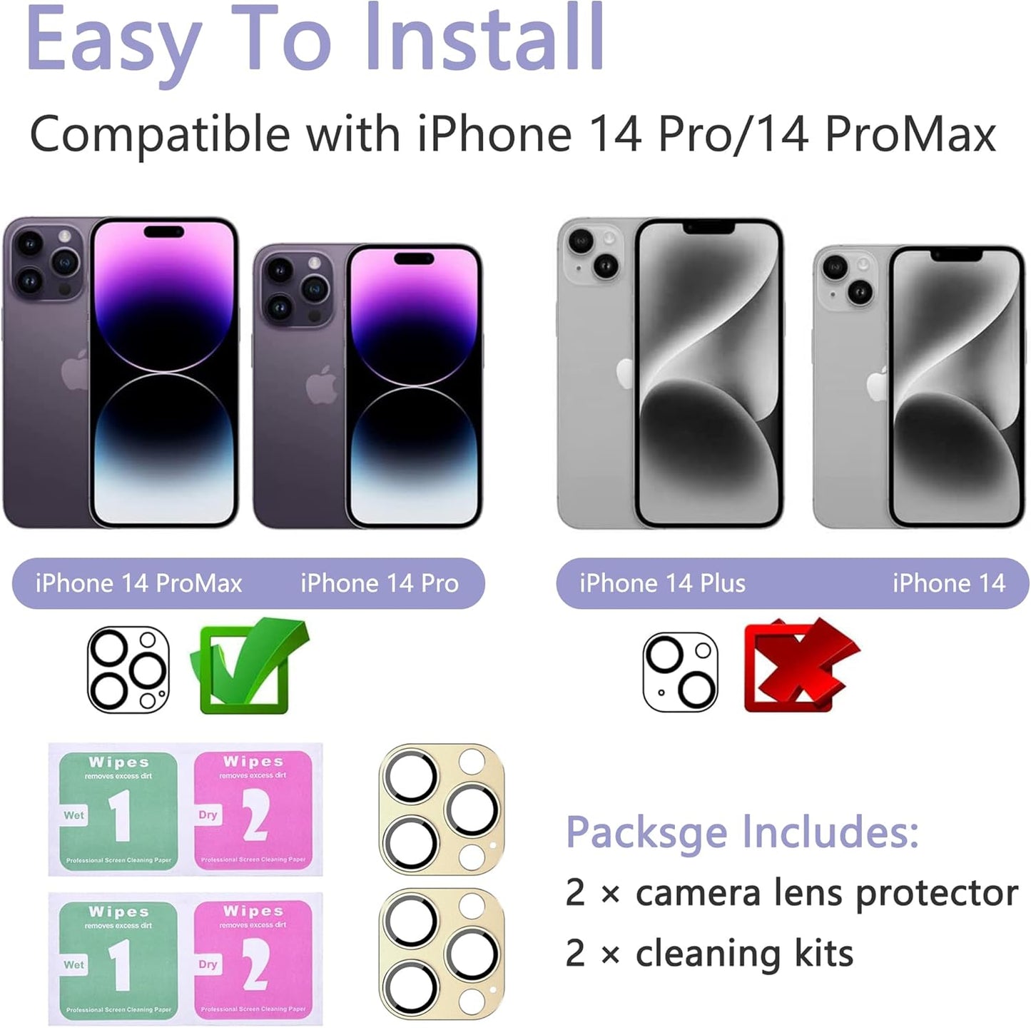 2 Pack Camera Lens Protector for iPhone 14 Pro/iPhone 14 Pro Max,[Not Easy to Breakn ] AR Tempered Glass Strong Adsorption Metal Camera Cover Screen- Gold