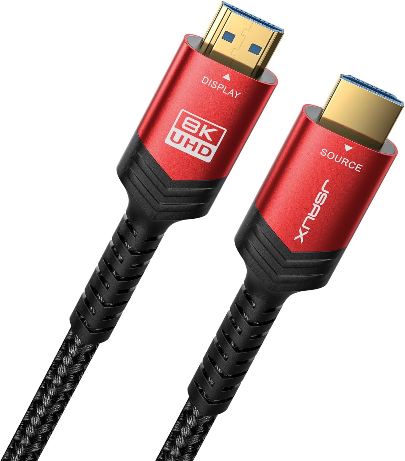 JSAUX Fiber Optic 8K HDMI Long Cable 50 ft 2.1 48Gbps Ultra High Speed HDMI Braided Cord, 4K@120Hz 144Hz, 8K@60Hz, HDCP 2.2 & 2.3, HDR 10, eARC Compatible with Laptop Monitor UHD TV PS5 PS4-Red