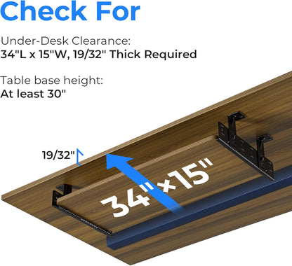EUREKA ERGONOMIC Adjustable Keyboard Tray Under Desk, 28x11 Inch Large Slide Out Keyboard & Mouse Platform Tray, Wooden Pull Out Computer Keyboard Drawer for Typing Home Office Desk, Walnut