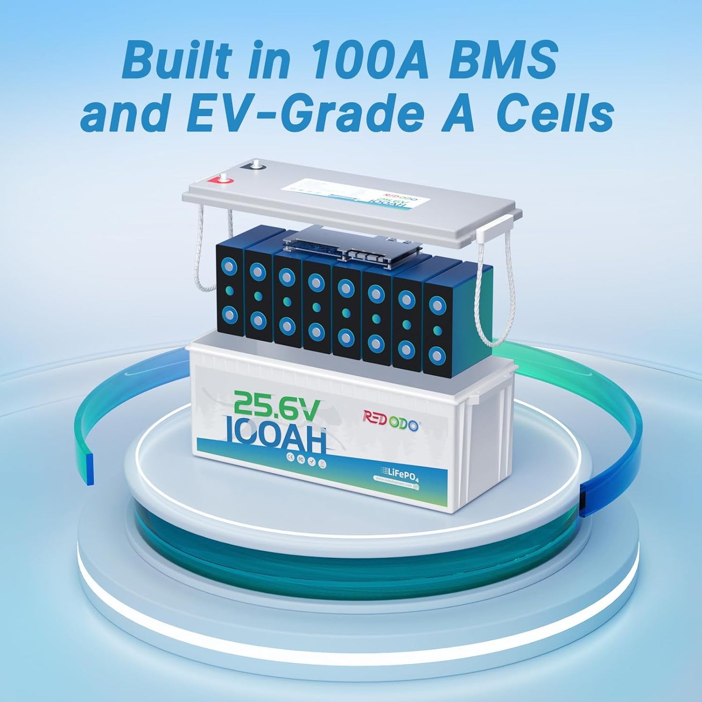 Redodo 24V 100Ah LiFePO4 Lithium Battery, Max. 2560W Power Output, Built in 100A BMS, 4000-15000 Deep Cycles & 10-Year Lifetime, Perfect for RV, Marine, Trolling Motor, Solar Off-Grid System