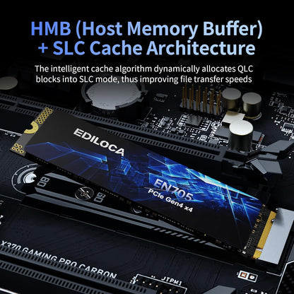 4TB SSD NVMe M.2 2280 PCIe Gen4 x4 Internal Solid State Drive - Up to 5000MB/s, 4TB SSD PS5 Dynamic SLC Cache, PS5 Compatible for Gaming PC Laptop(EN705)