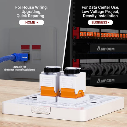 AMPCOM CAT6 RJ45 Keystone Jack - Reusable UTP Ethernet Wall Jack with Adjustable Ratchet Lock Design, No Tool and Zip Tie Required - 50u Gold Plated - Orange (2-Pack)