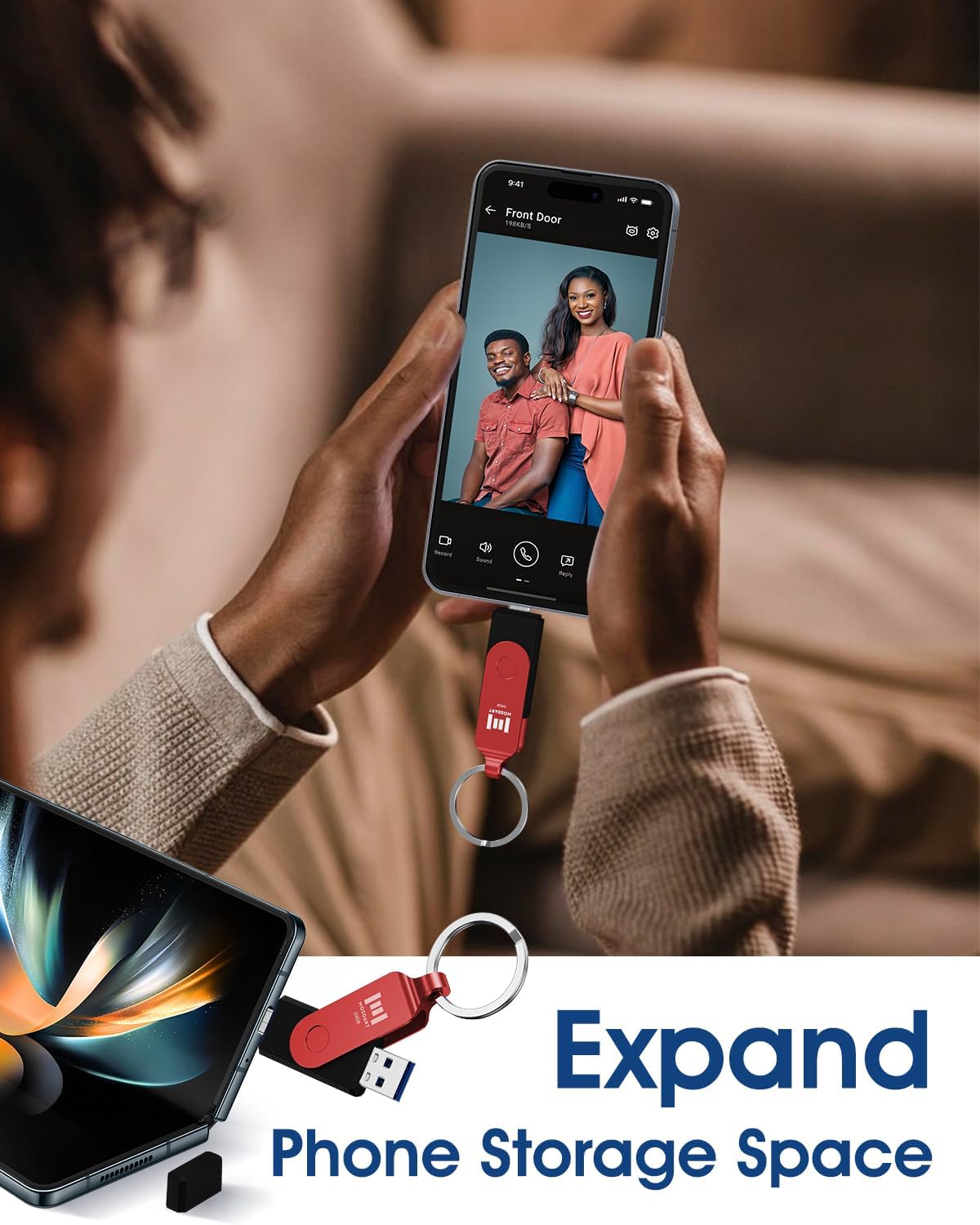 MOSDART 64GB USB3.1 Fast Speed C and A Dual Flash Drive, exFAT Memory Stick with Keychain and LED Indicator, for iPhone 15 and 16, Android Phone, iPad, MacBook, and Other Laptops, Red