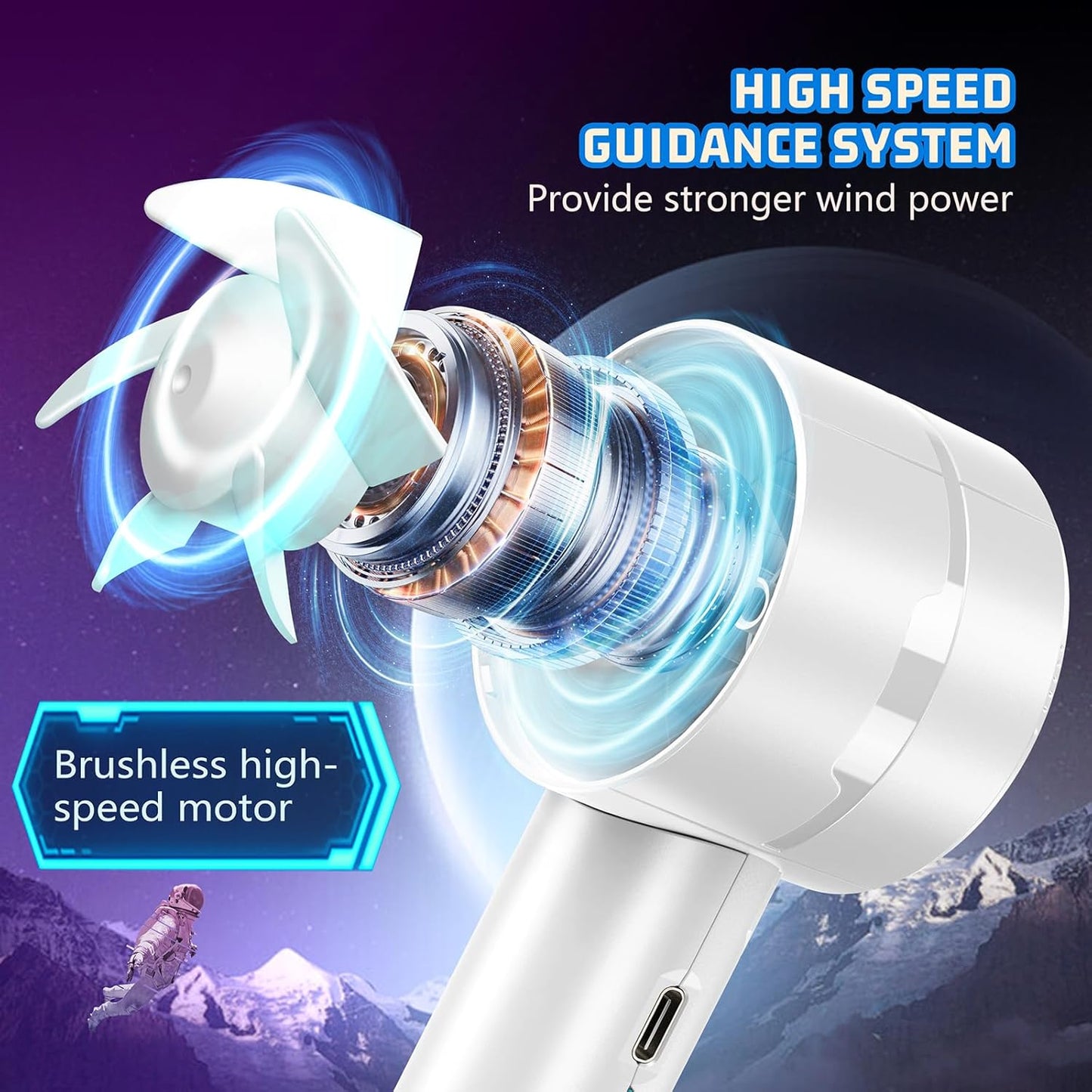 2PCS Portable High-Speed Mini Handheld Fan, USB Rechargeable Neck Personal Mini Fan(7000 Rpm High-Speed Motor, Lasts 4-16 Hours) 4-Speed Powerful Wind Fans For Summer Outdoor Traveling, Gifts For Kids