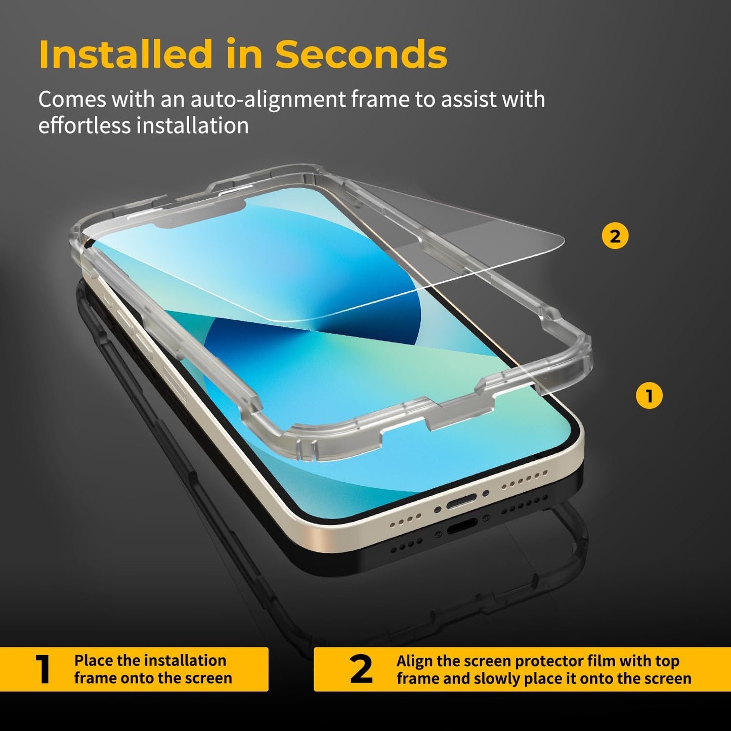 UNBREAKcable 2-Pack Screen Protector for iPhone 16e/13/13 Pro/14, Double Shatterproof Tempered Glass [Easy Installation Frame] [9H Hardness] [99.99% HD] [Case Friendly] for iPhone 6.1 inch